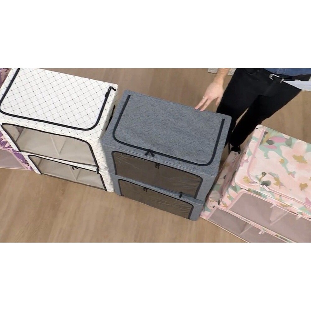 Periea Set of 2 Jumbo Boxes with Removable Dividers - Gray Chevron